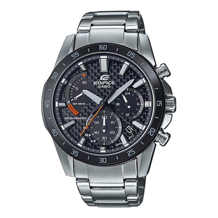 Montre Edifice - CASIO - Chronographe - Cadran en fibre de carbone - Alimentation solaire - Acier inoxydable