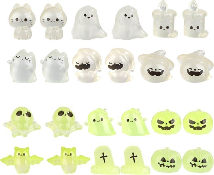 Liliful Lot de 60 mini figurines d'Halloween en résine, citrouille, fantôme, ornements pour bricolage, accessoires de jardin, décoration, fournitures de fête (classique