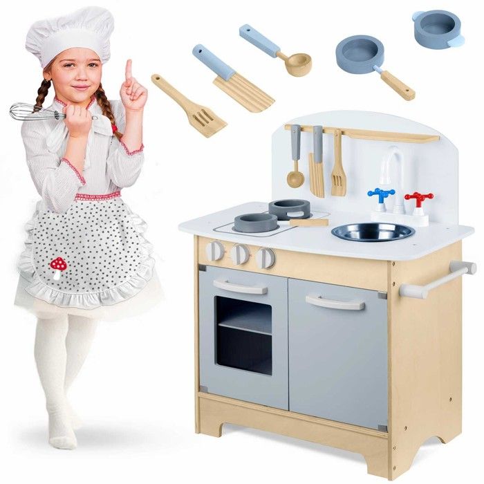 Cuisine interactive pour enfants - JANSHOP - Bois massif - Éléments interactifs - Four - Cuisinière avec brûleurs