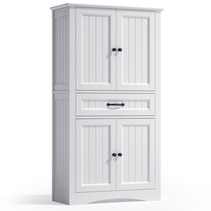 Meuble de Salle de Bain - Bealife - 2 Portes - 1 Tiroir - Étagères Réglables - Armoire Rangement - Blanc - 73x31x130 cm