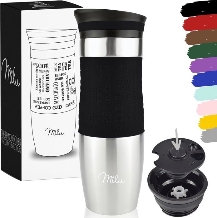 Mug Isotherme Inox Vuxava 590 Ml (20 Oz) – Double Paroi, étanche, Maintien Chaud/froid 12h/24h – Noir