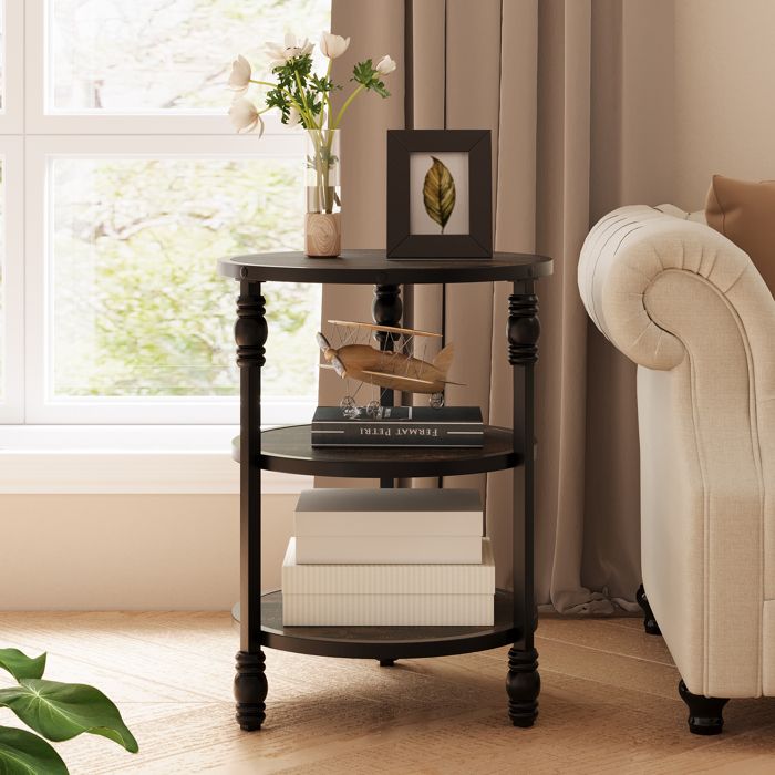 Table dappoint - POOINE HANDELS - Style vintage élégant - 46×46×60 cm - 3 niveaux - MDF & métal robuste