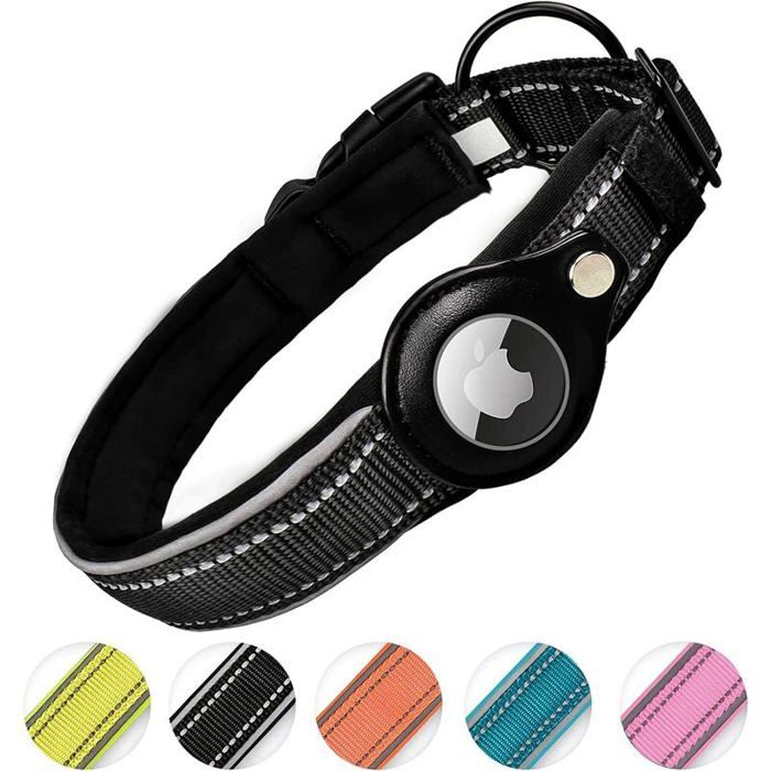 Meilleurs prix pour Collier AirTag réfléchissant pour chien collier AirTag Apple robuste [grand] collier rembourré pour animal de compagnie avec étui
