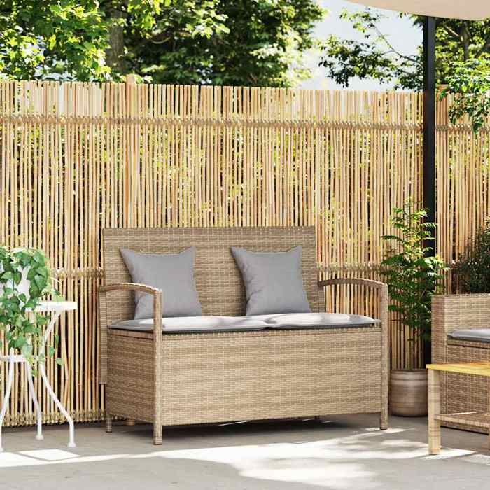 VENTE-FLASH Banc de rangement de jardin - Siège/Meuble - avec coussin beige résine tressée @3081836