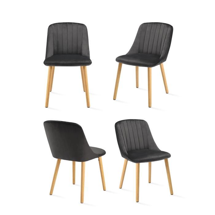 Goeurvant Chaises de salle à manger chaise cuisine scandinave rembourrée pied look bois - Lot de 4 - Gris foncé - Velours