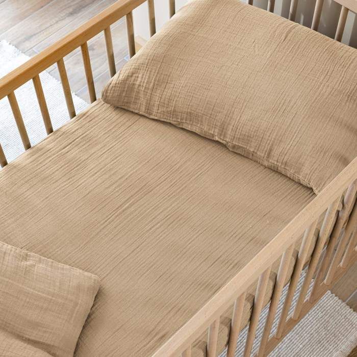 Drap housse bébé 70x140 gaze de coton beige Terre de Nuit NOA