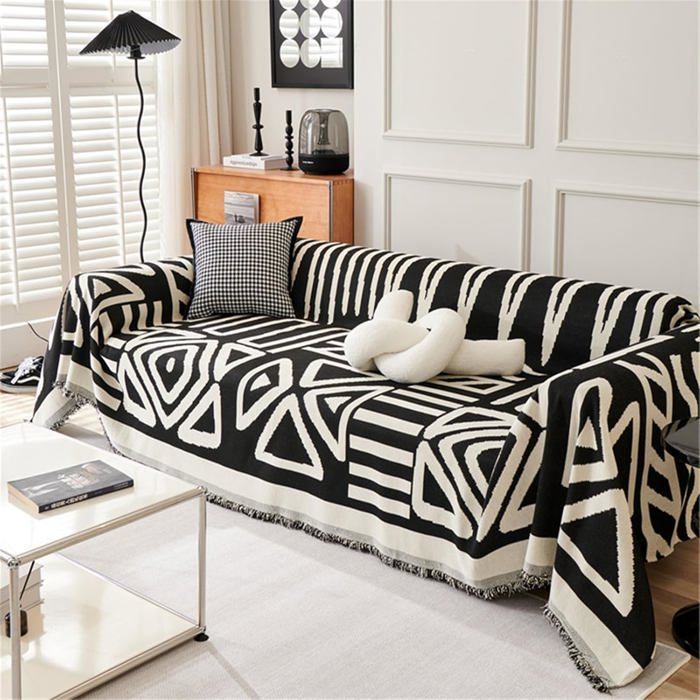 Jeté de canapé - Style bohème - réversible - noir - 180 x 130 cm
