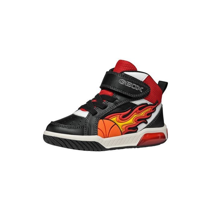 Geox Basket Montante à Lacets Geox Junior Inek Boy Geobuck+Text - Noir Rouge