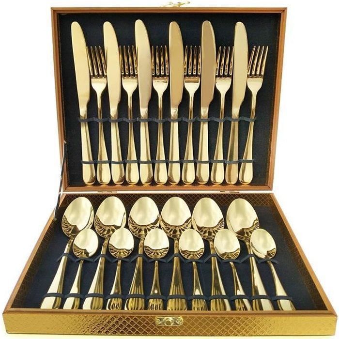 Ménagère 24 Couverts - Doré - Moderne - Acier Inoxydable - 6 Personnes