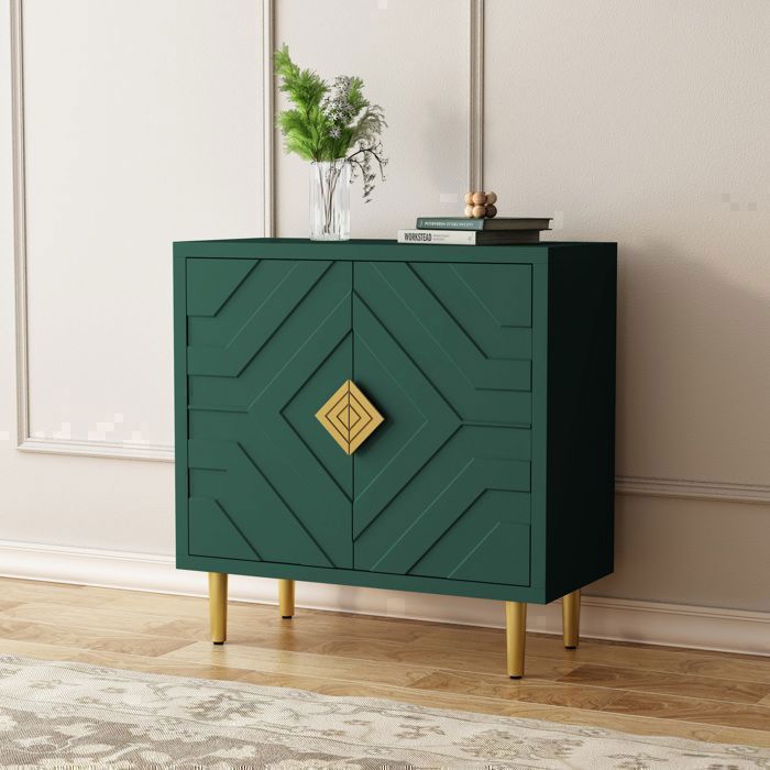 Buffet de cuisine - HOLTICO - Meuble de rangement cuisine a 2 portes style moderne - Vert et Or - 805 x 36 x 82 cm