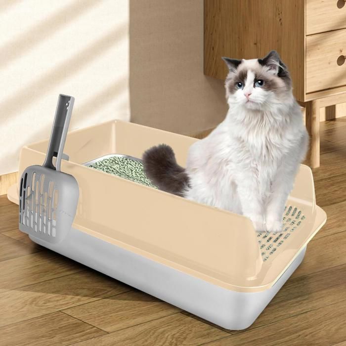 Comparer les prix de Bac à litière en Acier Inoxydable-MENGDA-Bac a litiere pour chat XXL-Anti-fuiteavec clôture-Haute amovible-50 x 35 x 20cm-Kaki