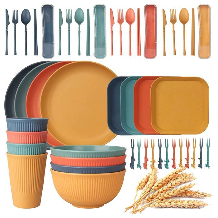 Service de table incassable - MAKIVI - 48 pièces - Pour 4 personnes - Assiettes et bols - Passe au lave-vaisselle
