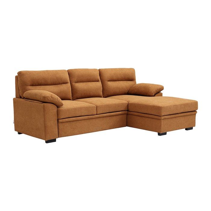Canapé dangle droit convertible en tissu terracotta&nbsp;avec tablette ULENIO