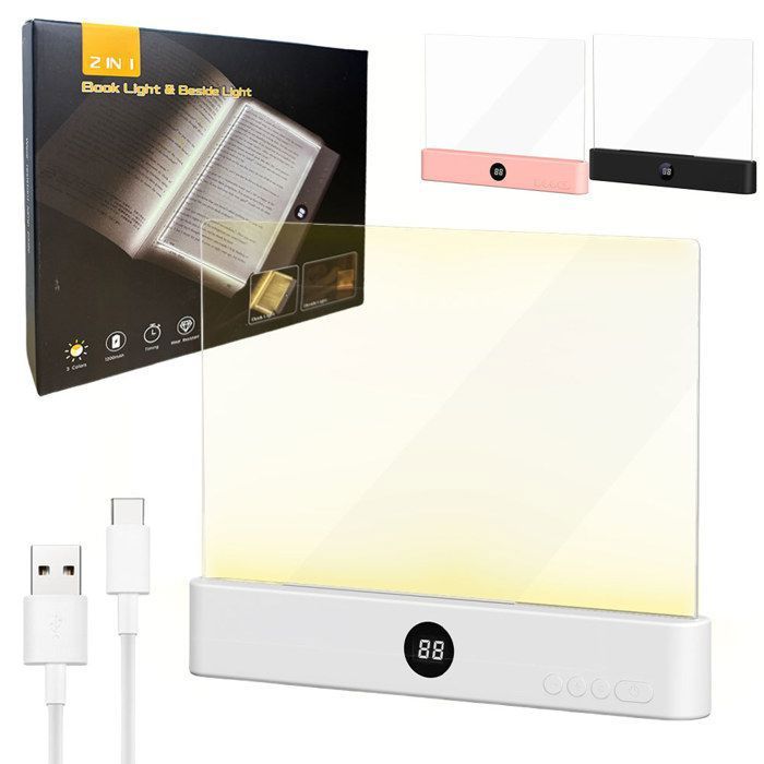Lampe de Lecture pour Livre Éclairage de Panneau Sans Fil Rechargeable 1200 mAh 3 Couleurs Blanc