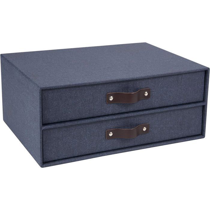 Module de rangement à 2 tiroirs - DOK - 25 5x33x14 5 cm - Bleu - Panneau de fibre - Poignée cuir - Pieds en caoutchouc