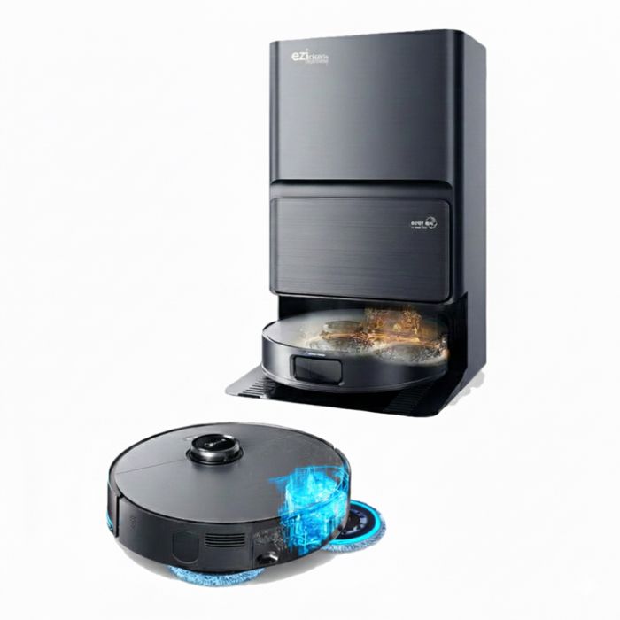 Robot aspirateur laveur LIDAR IA connecté avec base de vidage EZIclean® PureFlow ULTRA - Eziclean