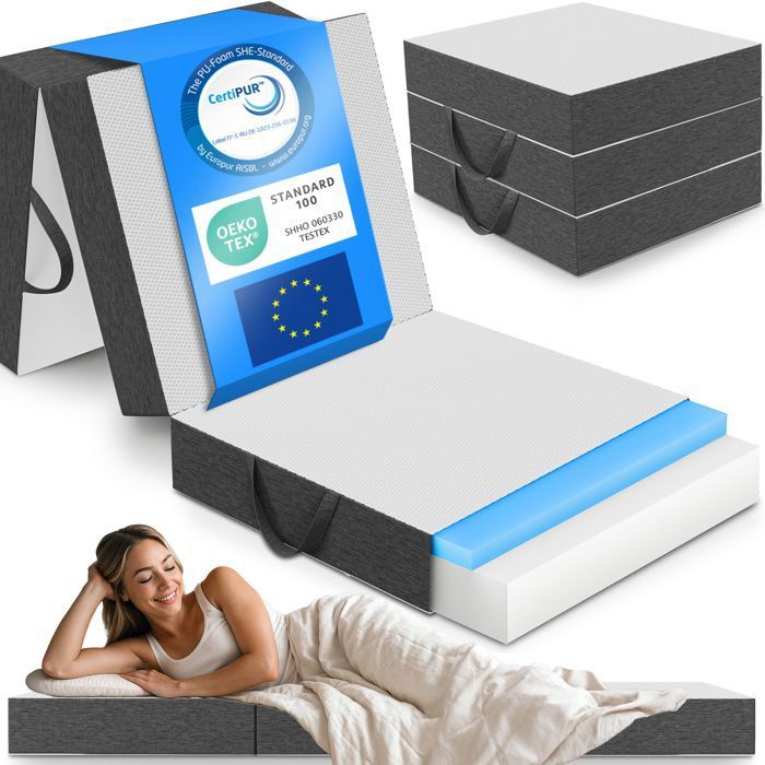 Matelas pliant ELONEO 90x200 cm 15 cm avec mousse viscoélastique lit dappoint ou de voyage pour enfants/adultes