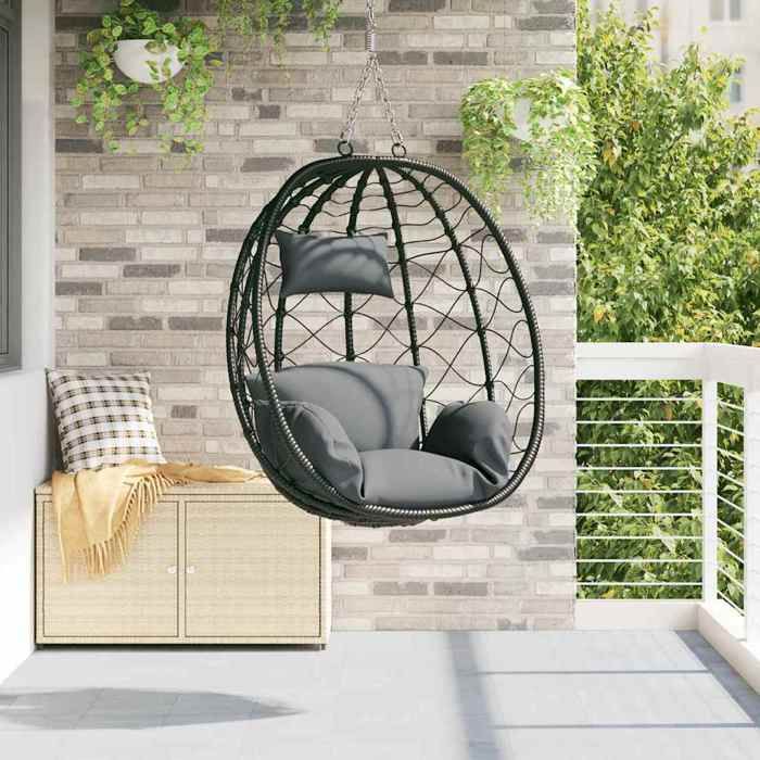 Chaise œuf suspendue - 1 PLACE - Conception ergonomique - Anthracite 91 5x60x110 cm polyrotin V5177