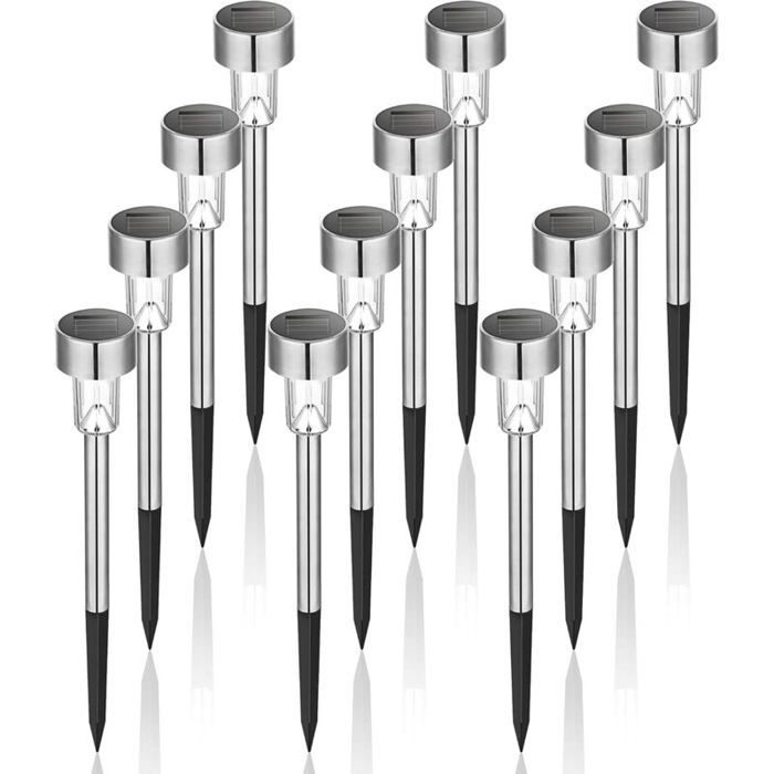 Lampe solaire jardin - Virex® - Lot de 12 - Blanc 3500K - Acier inoxydable - Étanchéité IP44 - Économie dénergie