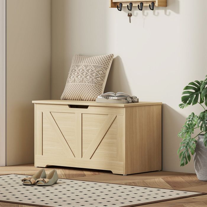 Coffre de rangement banc de rangement avec couvercle rabattable et charnières de sécurité 80 x 40 x 45 cm bois naturel