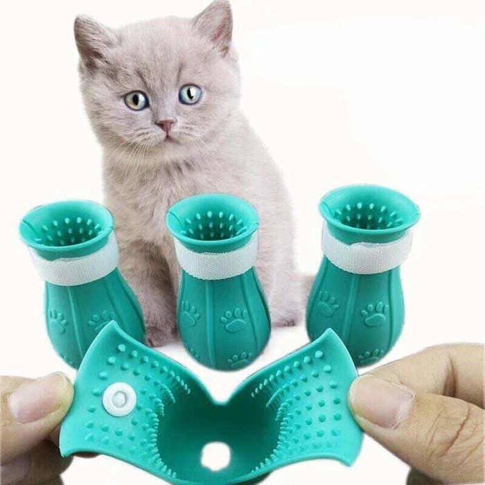 Bottes de protection pour chat - Silicone alimentaire - Ajustement flexible - Anti-rayures - Pour bain et toilettage
