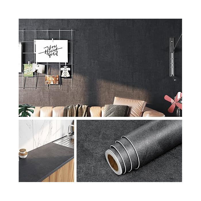 Papier Adhesif pour Meuble Cuisine Rouleau Adhesif Decoratif Noir Mat Vinyle Adhesif Meuble Anthracite pour 40 x 200 c PAPIER PEINT