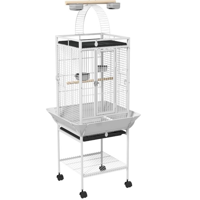 ELVORIN cage perroquet sur roulettes 62 5 x 62 5 x 156 cm 3 portes avec verrou 4 gamelles 2 perchoirs acier blanc