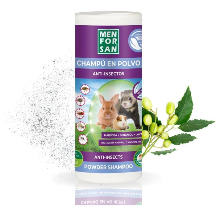 Shampooing Répulsif en Poudre pour Rongeurs Lapins et Furets 250gr Nettoyage à Sec et Protection Produit Vegan