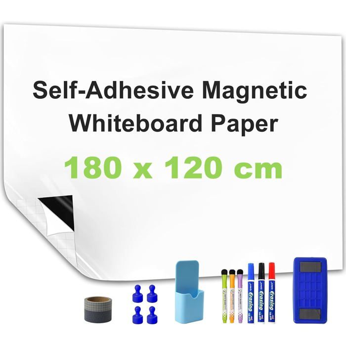 Tableau blanc magnétique autocollant - UNDERSCORE - 180 x 120 cm - Autocollant sans perçage - Aimanté - Kit accessoires Tableau blanc magnétique autocollant - UNDERSCORE - 180 x 120 cm - Autocollant sans perçage - Aimanté - Kit accessoires