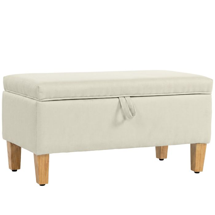 LIA Banc de rangement bout de lit repose-pieds rembourré en lin avec pieds en bois de caoutchouc 71x37x36cm beige