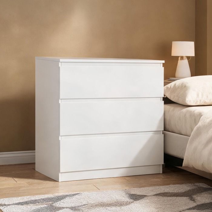 Commode en panneau de particules blanc laqué 3 tiroirs dimensions 80x39x73 cm