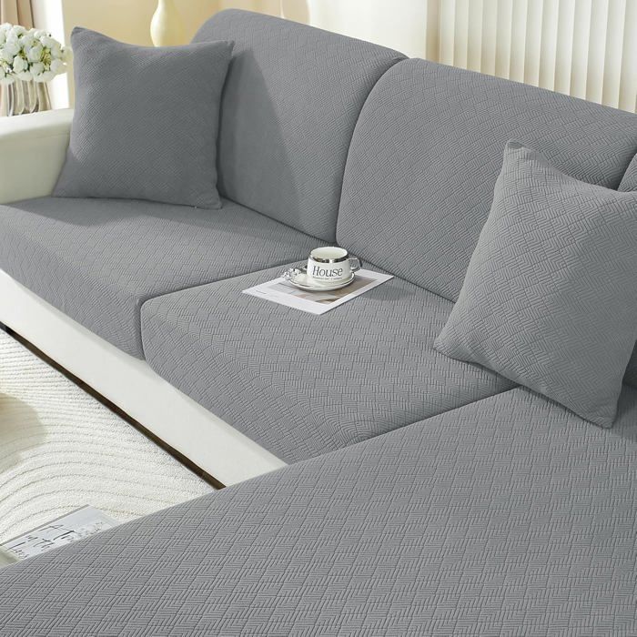 Housse de canapé dangle et housse de coussin - universelle antidérapante élastique motif géométrique gris - lot de 1