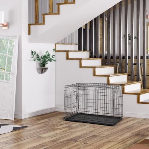 Meilleurs prix pour Cage pour chien et chat pliable avec double porte avec séparateurs et plateau en plastique, noir,92,5 x 57,5 x 64 cm