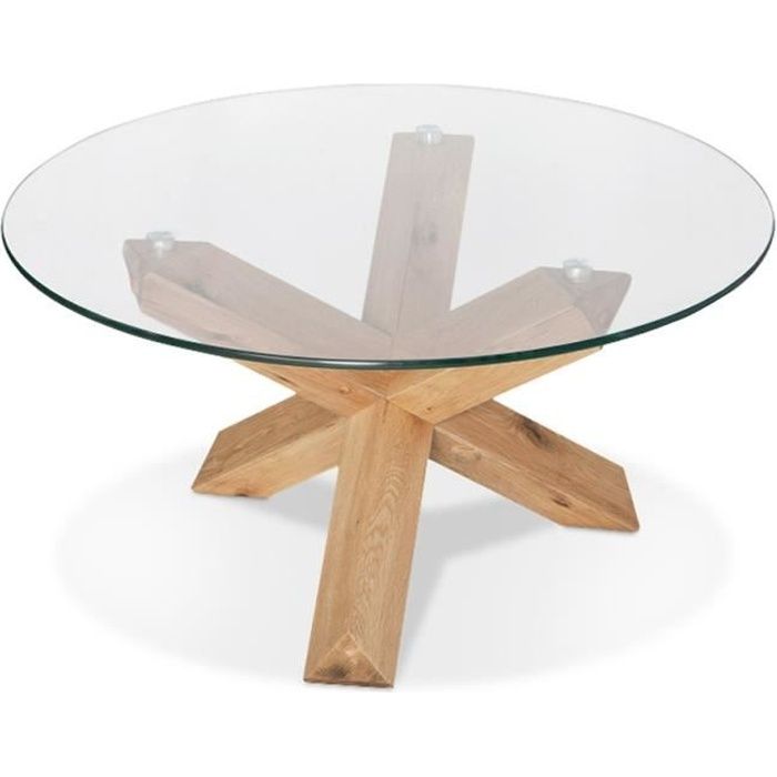 table basse de salon ronde en verre et bois massif - alter ego - magik - contemporain - design - marron