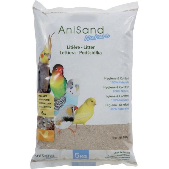 Comparer les prix de Sable Anisand nature Litière 5 kg pour oiseaux