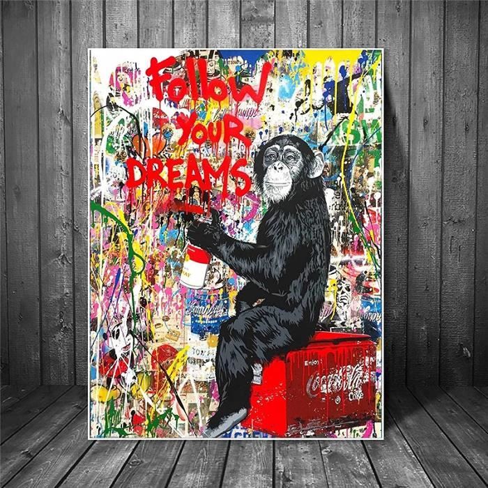 Tableau déco singe street art - Suivre ses rêves - Tableau Deco