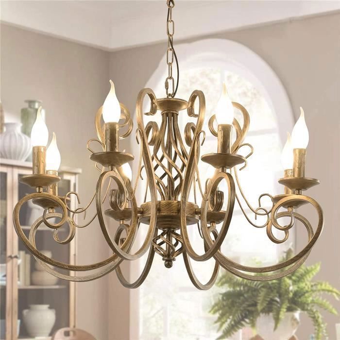 Ganeed LustresLustre Pendant Pays Français à 8 Lumières Suspension Réglable en Métal Vintage Rustique pour CuisineBronzeE14