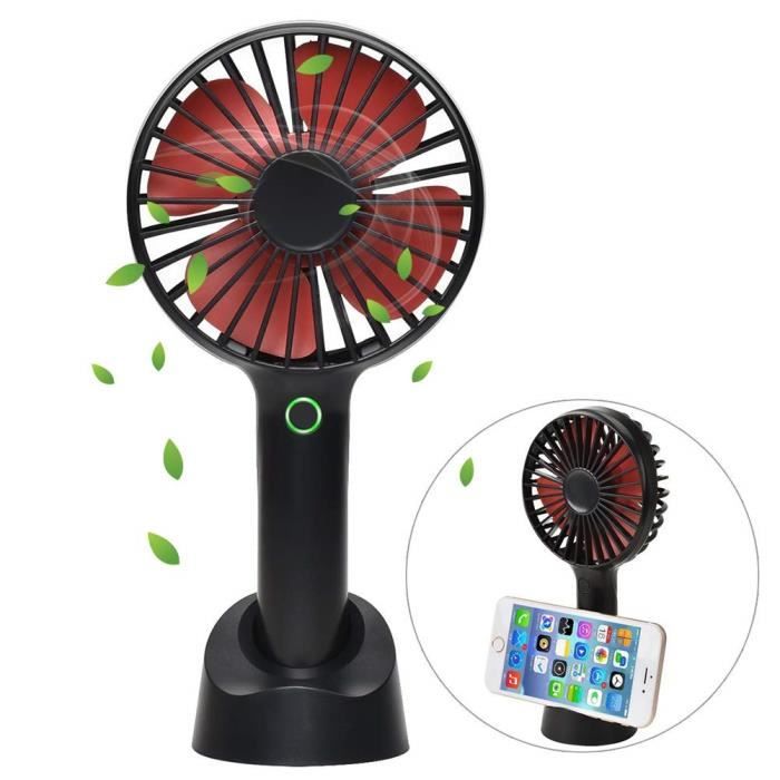 Mini ventilateur de poche USB rechargeable - Marque - Modèle - 4 modes - Lumière LED - Noir