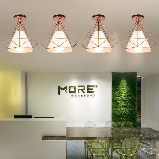 MOGOD 4Pcs Plafonnier Exquis de Cuisine E27 25CM Diamant en Fer Forgé Or Rose Lampe de Plafonde Intérieur style Moderne