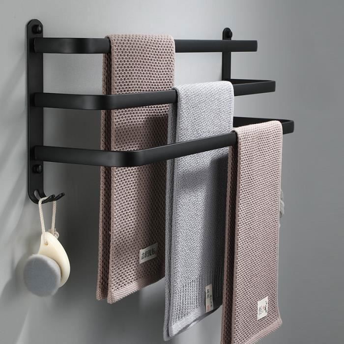 Porte-serviettes Mural ILAMSHAR 3 étages – Noir, Aluminium, Sans Perçage