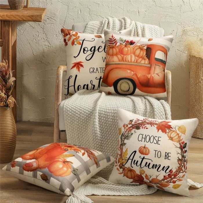 Housse De Coussin Automne Citrouille 40x60cm - Taie D'Oreiller Fausse Fourrure Douce Décoration Maison