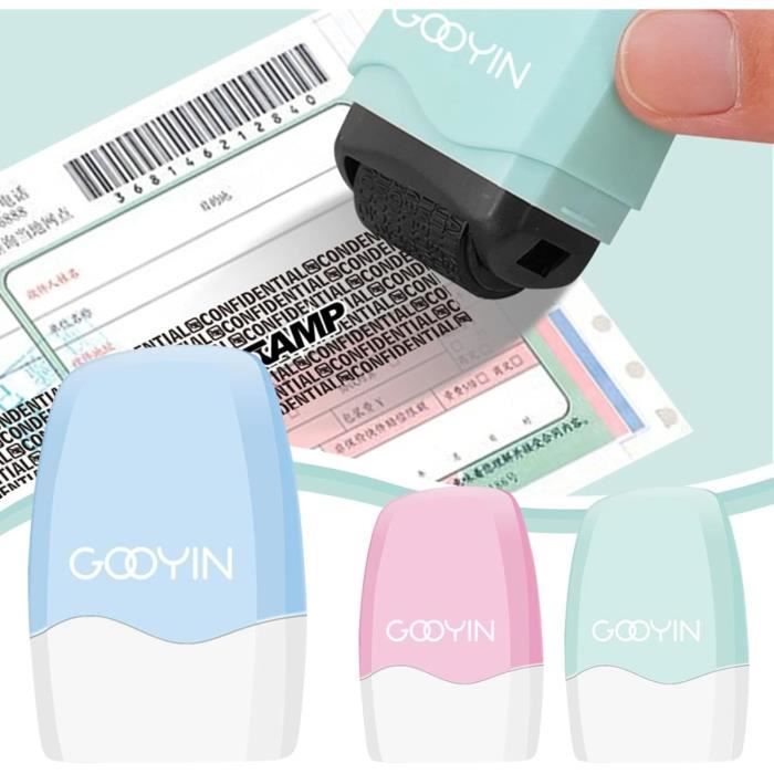 Lot De 3 Tampons à Rouleau De Protection D'Identité - Tampon Confidentiel Anti-Fraude Multicolore