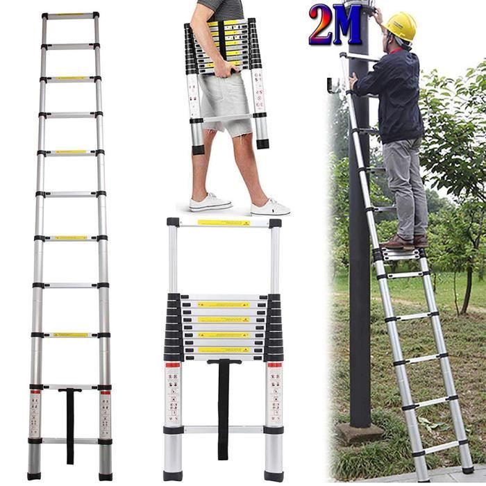2m Echelle Telescopique Escabeau Telescopique Echelle Pliante Echelle Escamotable En Aluminium Achat Vente Escalier 2m Echelle Telescopique Esc Cdiscount