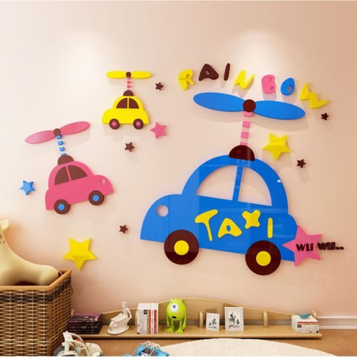 Sticker Mural Tableaux Muraux Deco Voiture Dessin Anime 3d Decorations Murales De Chambre Enfant 100 65cm Cdiscount Maison