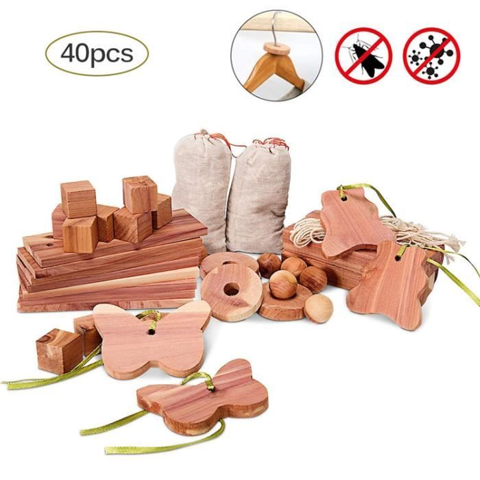 40 Pieces Naturel Blocs De Bois De Cedre Anneaux Sachet Anti Mites