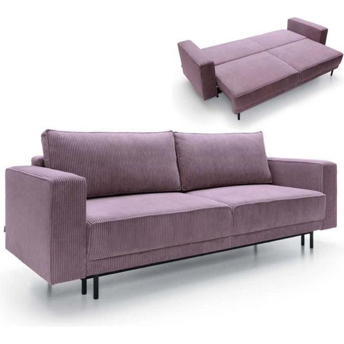 canapé convertible naomie - velours côtelé violet - coffre de rangement - confortable et design
