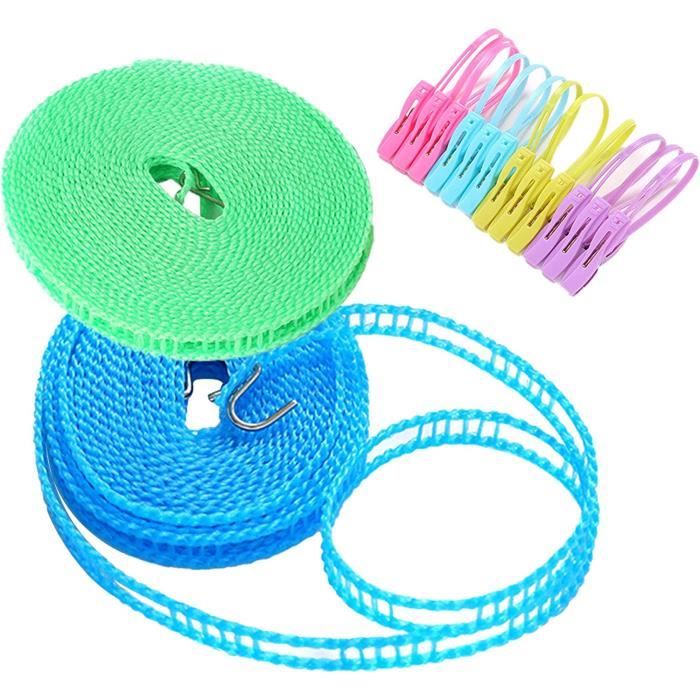 Lot De 3 Cordes à Linge Coupe-vent – 8 M Chacune, Crochets En Acier – Antidérapante, Portable – Pour Camping, Voyage, Intérieur/extérieur - 12