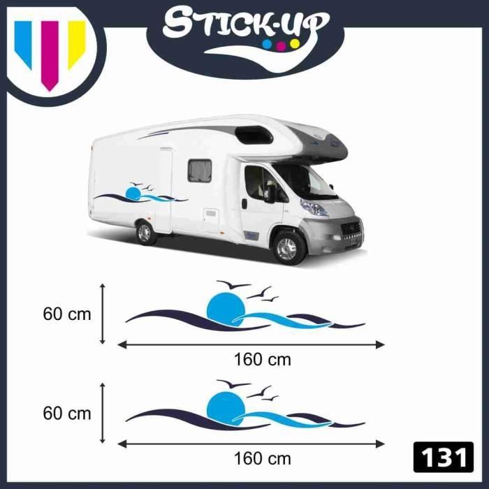 Kit Stickers En 2 Pieces Pour Camping Car Et Auto Motif Vagues Et