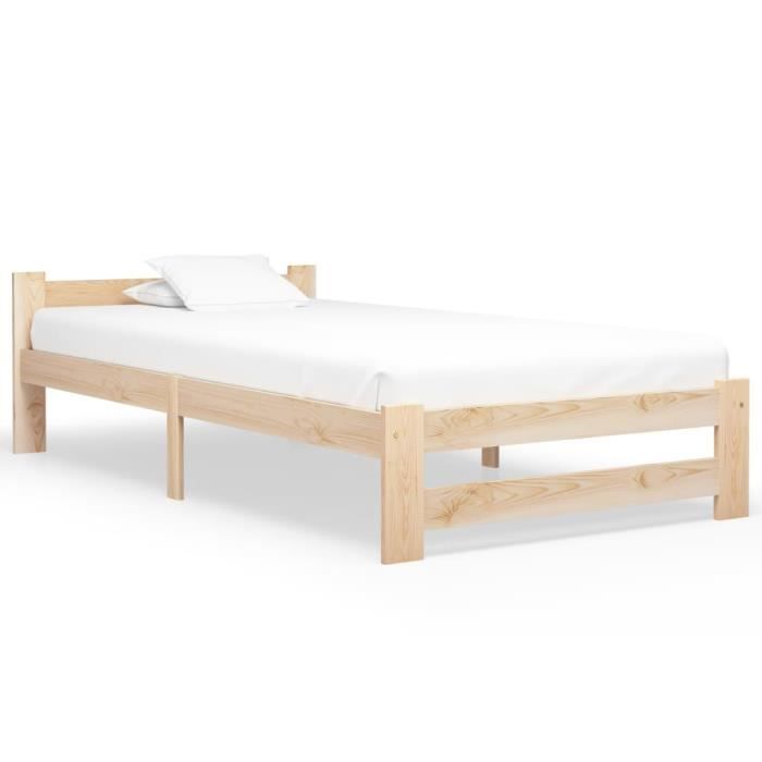 7450LIVE]Lit Adulte élégant - Sommier inclus Cadre de lit VINTAGE - Bois de pin massif 90x200 cm FR MEUBLE TOP 204 x 97 x 55 cm