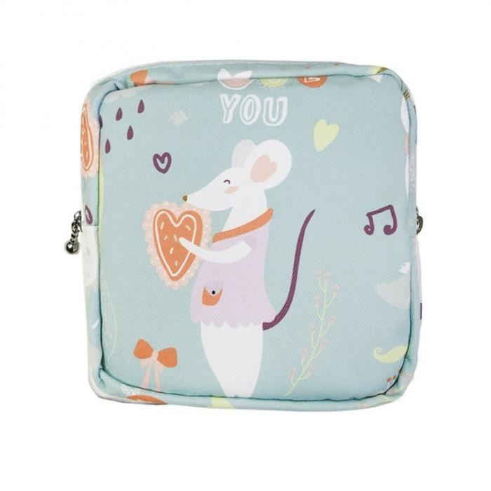 Gree Cat and Mouse Women Portable Sanitary Napkin Tampon Storage Bag